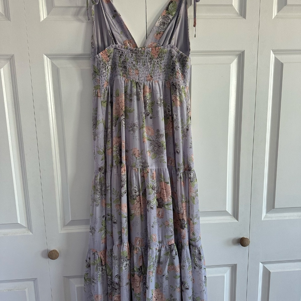 Lulus Everlasting Sight Lavender Floral Print Tie-Strap Midi Dress Size M - Picture 4 of 5